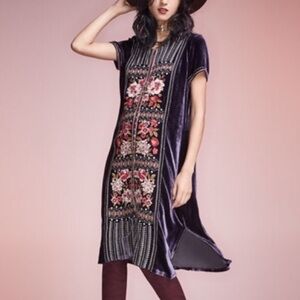JOHNNY WAS MATILDA BUTTON DOWN VELVET DRESS PURPLE XL